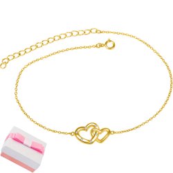 Srebrna bransoletka damska pozłacana na nogę stopę kostkę dla niej dwa serca srebro