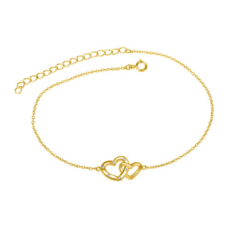 Srebrna bransoletka damska pozłacana na nogę stopę kostkę dla niej dwa serca srebro