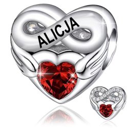 Srebrny charms zawieszka serce nieskończoność imię alicja srebro 925
