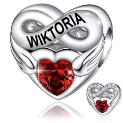 Srebrny charms zawieszka serce nieskończoność imię wiktoria wika srebro 925