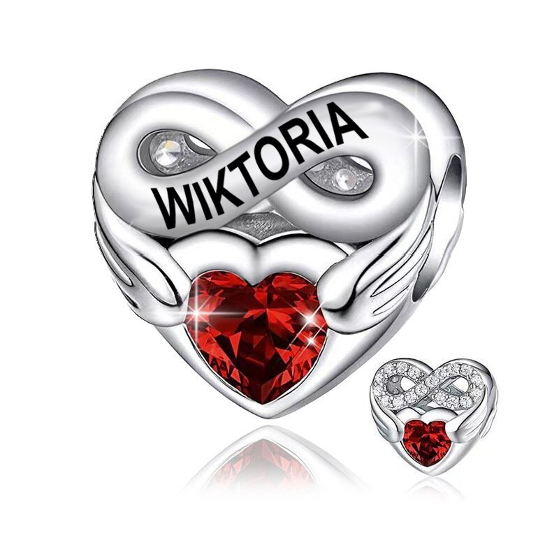 Srebrny charms zawieszka serce nieskończoność imię wiktoria wika srebro 925