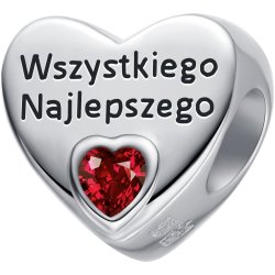 Srebrny charms zawieszka serce wszystkiego najlepszego na urodziny 925
