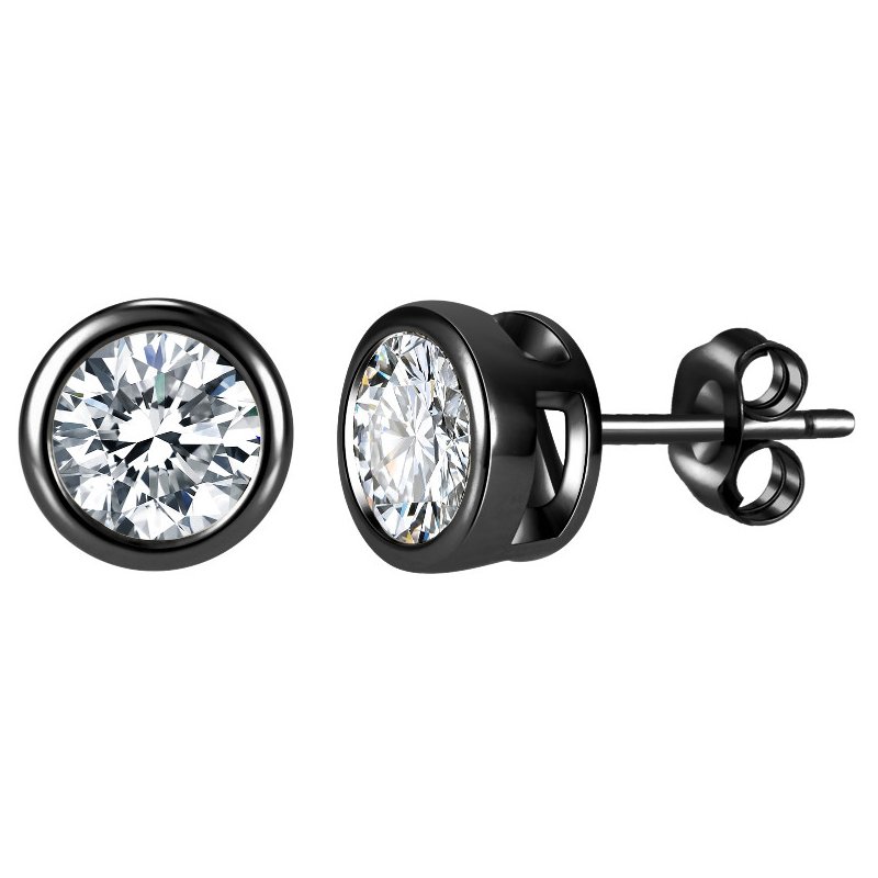 Męski srebrny kolczyk czarny sztyft wkrętka 925