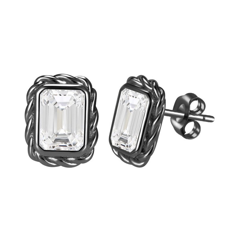 Męski srebrny kolczyk czarny sztyft wkrętka 925 styl retro