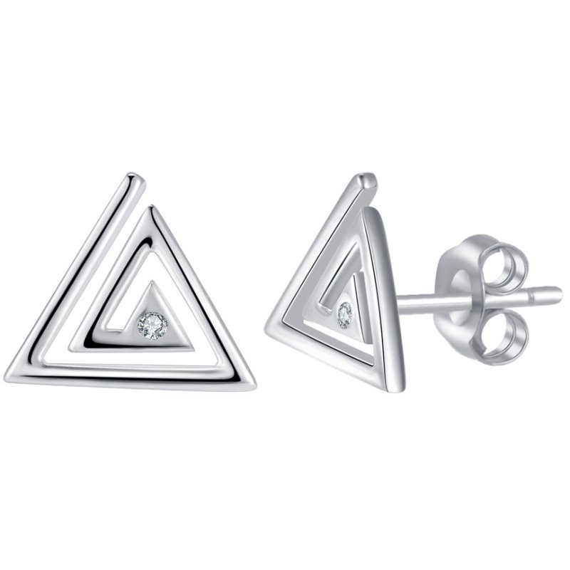 Męski srebrny kolczyk rodowany sztyft wkrętka 925 trójkąt spirala