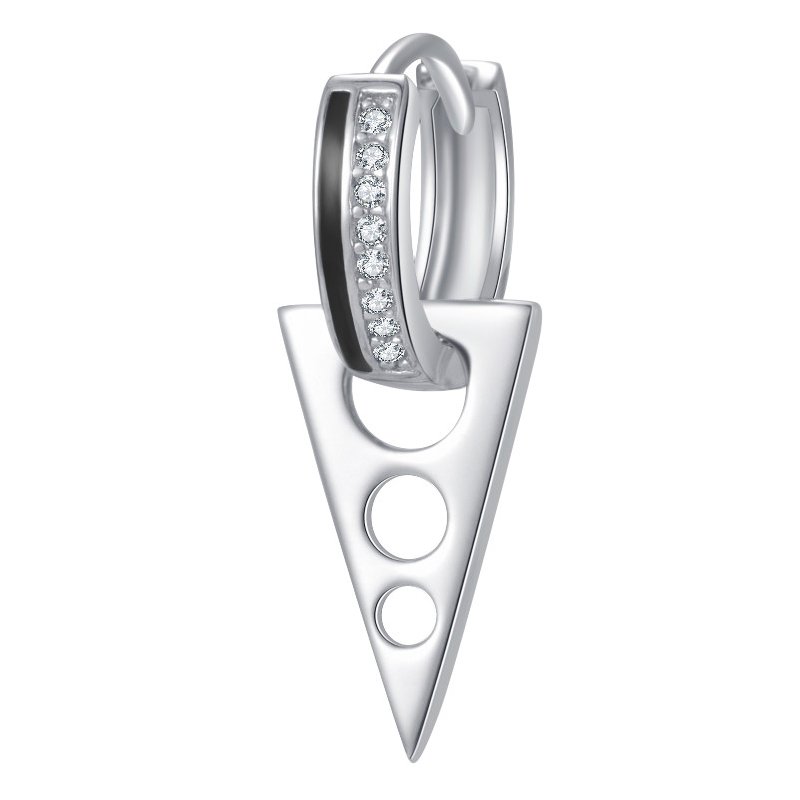 Męski srebrny kolczyk rodowany kółko angielski 925 trójkąt wiszący