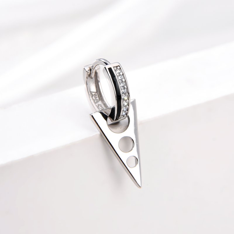 Męski srebrny kolczyk rodowany kółko angielski 925 trójkąt wiszący