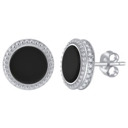 Męski srebrny kolczyk rodowany czarny sztyft wkrętka 925 dla mężczyzny