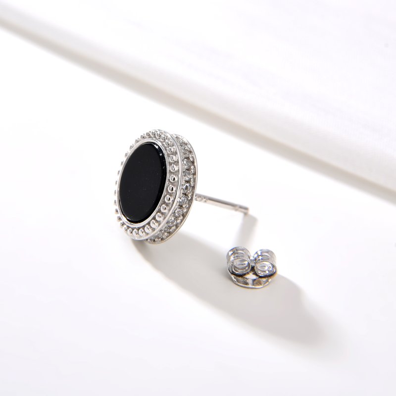 Męski srebrny kolczyk rodowany czarny sztyft wkrętka 925 dla mężczyzny