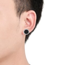 Męski srebrny kolczyk rodowany czarny sztyft wkrętka 925 dla mężczyzny