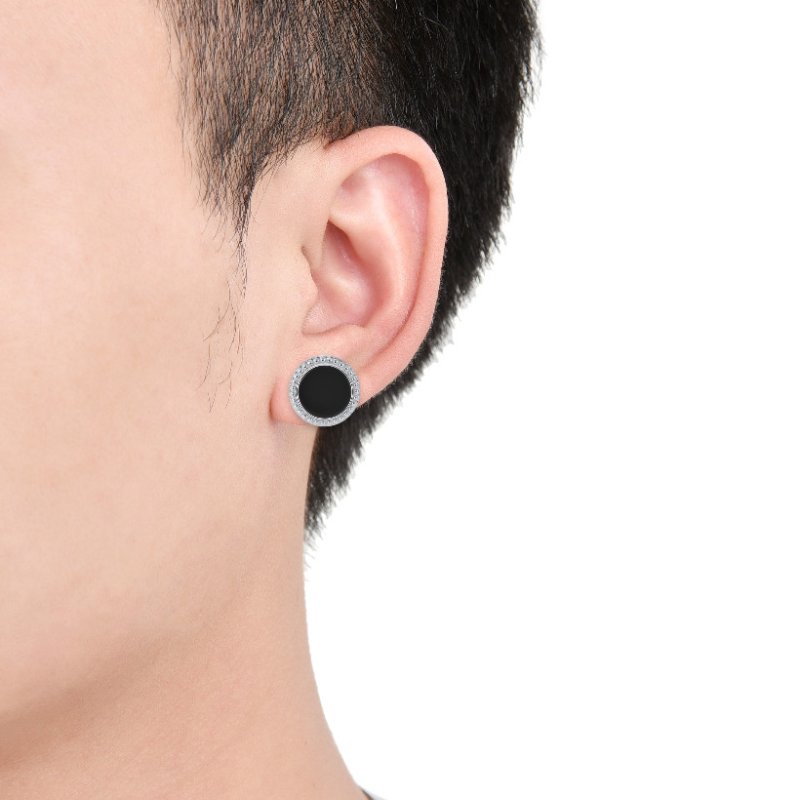 Męski srebrny kolczyk rodowany czarny sztyft wkrętka 925 dla mężczyzny