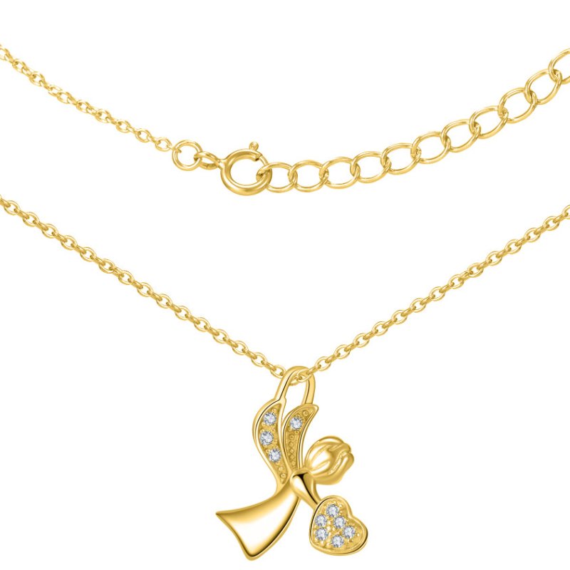 Srebrny łańcuszek dla dziewczynki na chrzest komunię naszyjnik aniołek srebro pozłacane 925