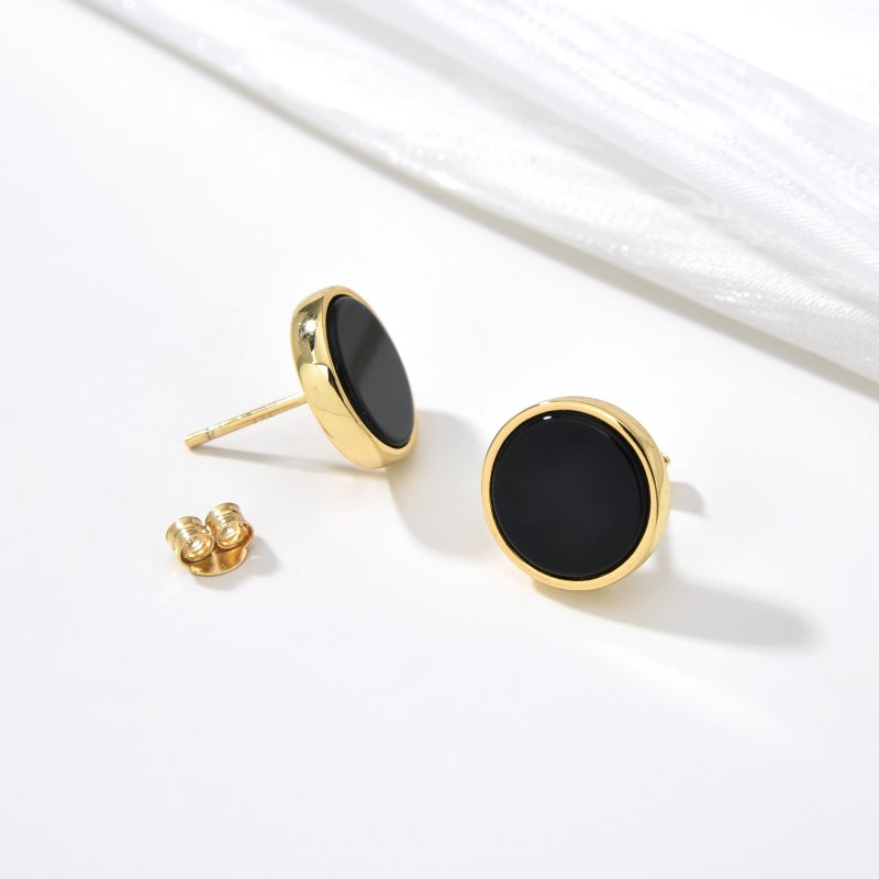 Męski srebrny kolczyk pozłacany czarny sztyft wkrętka 925 dla mężczyzny