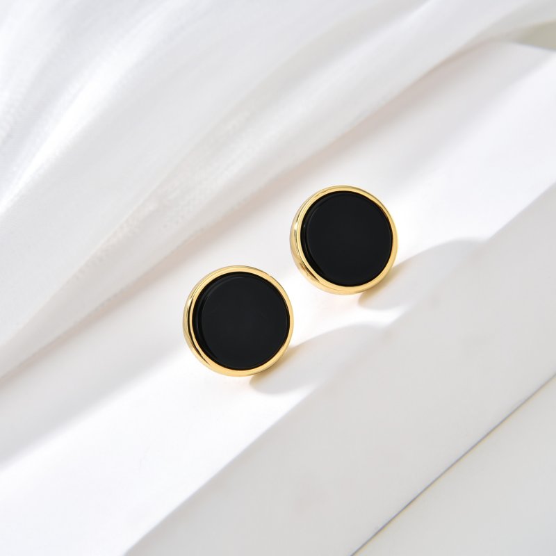 Męski srebrny kolczyk pozłacany czarny sztyft wkrętka 925 dla mężczyzny