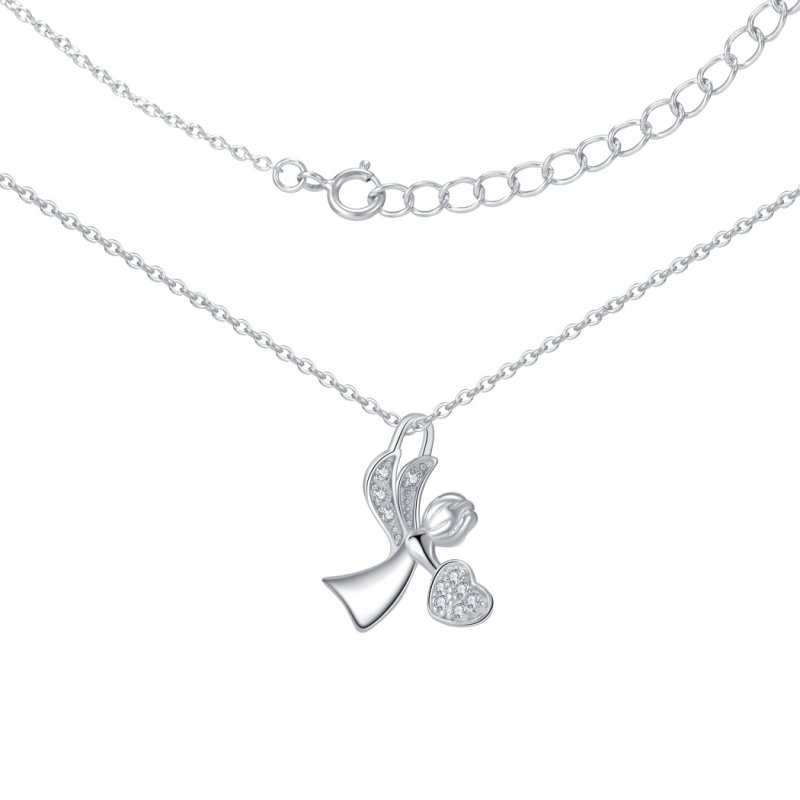 Naszyjnik srebrny łańcuszek na chrzest komunia serce aniołek srebro 925