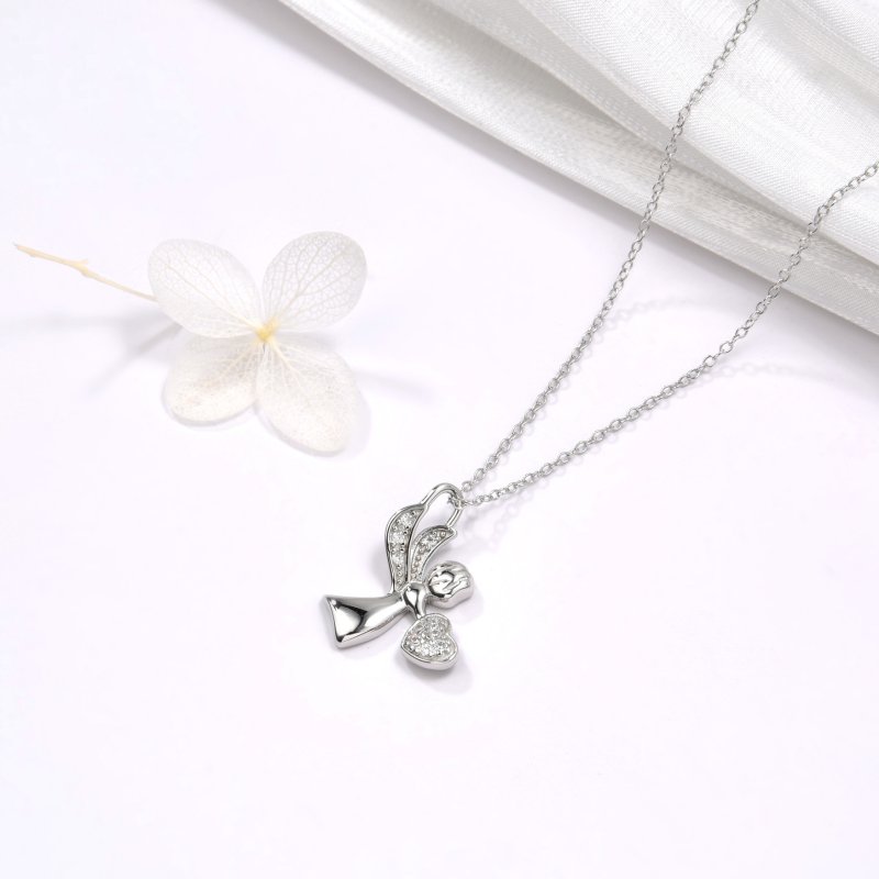 Naszyjnik srebrny łańcuszek na chrzest komunia serce aniołek srebro 925