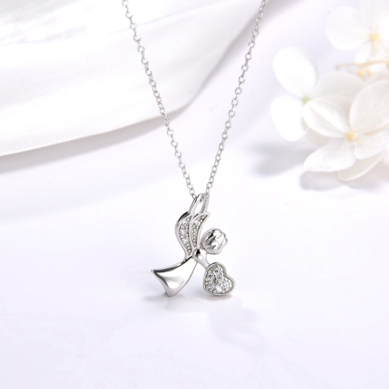 Naszyjnik srebrny łańcuszek na chrzest komunia serce aniołek srebro 925