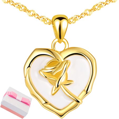 Srebrny naszyjnik łańcuszek damski serce róża biżuteria srebro pozłacane