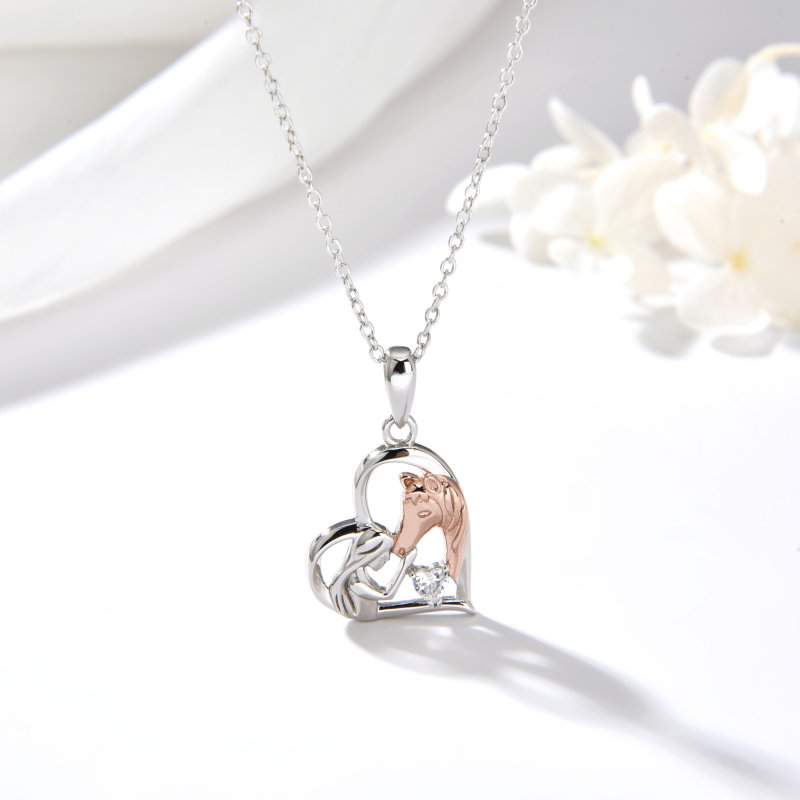 Naszyjnik srebrny łańcuszek damski z zawieszka koń konik serce srebro