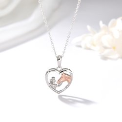 Naszyjnik srebrny 925 dziewczynka z koniem serce koń z cyrkoniami konik