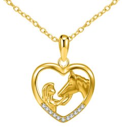 Srebrny naszyjnik 925 dziewczynka z koniem serce koń serduszko cyrkonie konik pozłacany