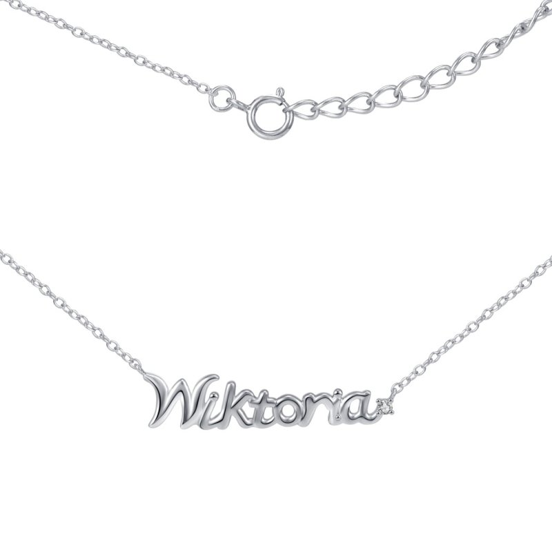 Naszyjnik srebrny łańcuszek damski imię wiktoria