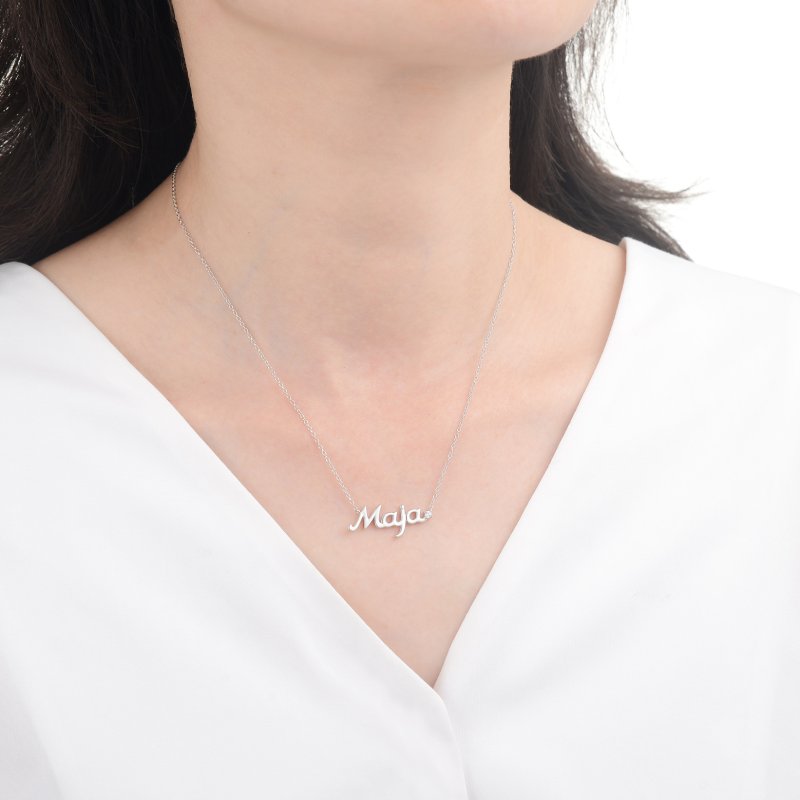 Naszyjnik srebrny łańcuszek damski imię maja