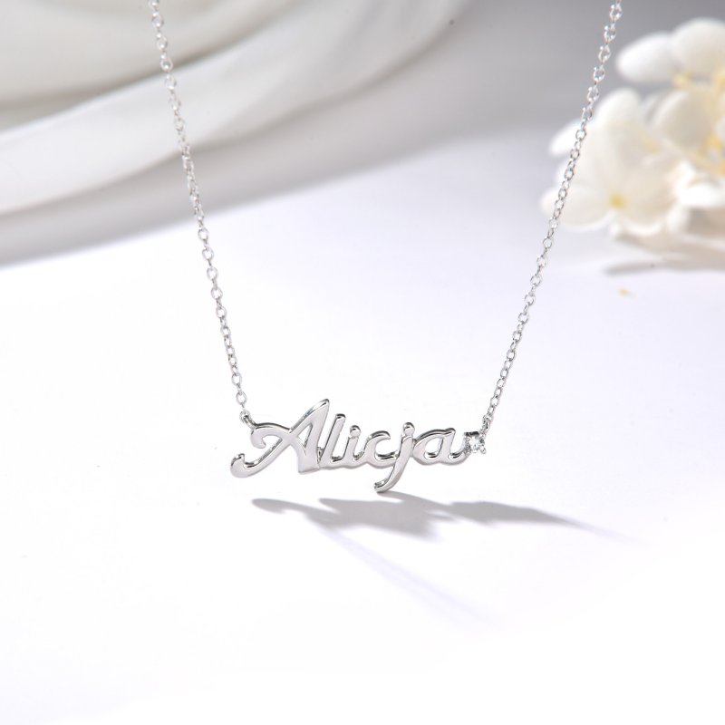 Naszyjnik srebrny łańcuszek damski imię alicja