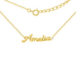 Srebrny naszyjnik łańcuszek damski imię srebro pozłacane 925 amelia