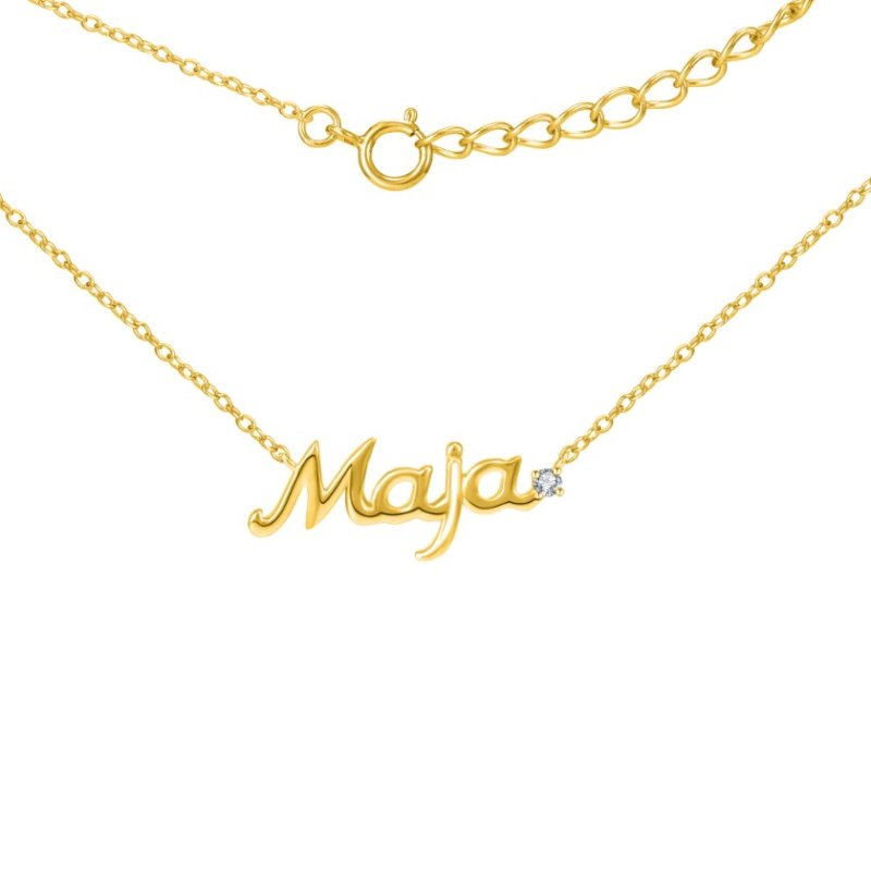 Srebrny naszyjnik łańcuszek damski imię srebro pozłacane 925 maja