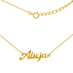 Srebrny naszyjnik łańcuszek damski imię srebro pozłacane 925 alicja