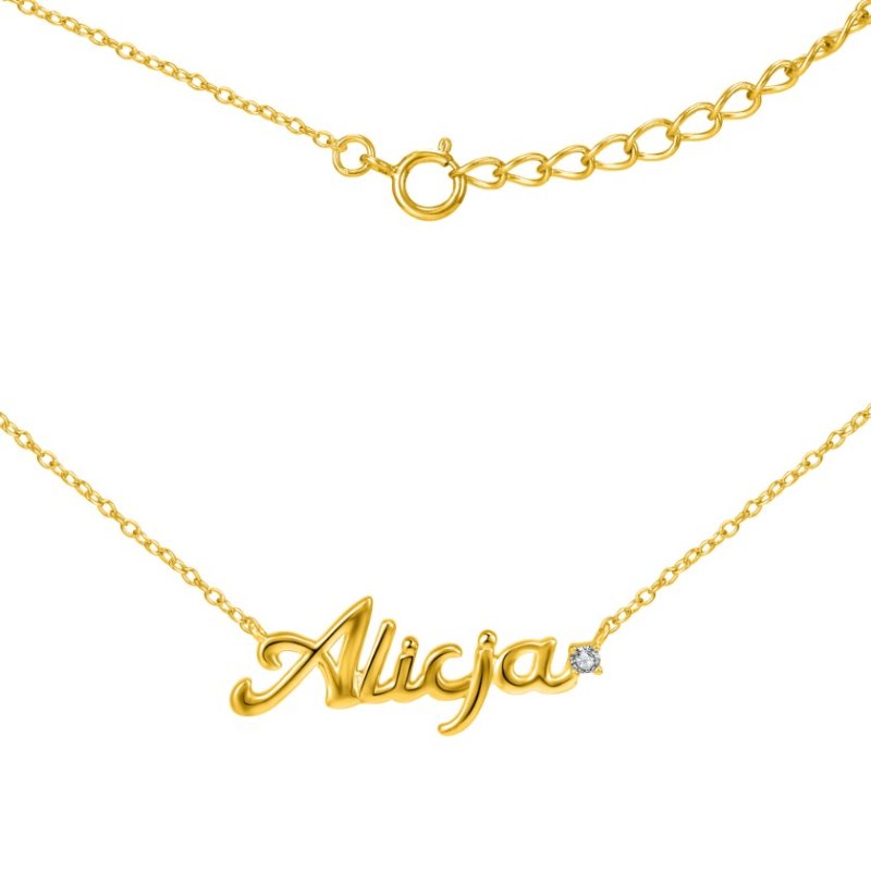 Srebrny naszyjnik łańcuszek damski imię srebro pozłacane 925 alicja