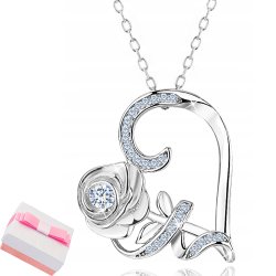 Naszyjnik srebrny serce róża łańcuszek z zawieszką