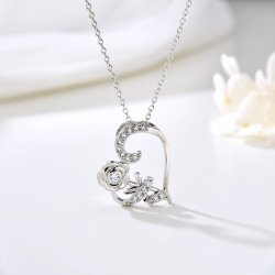 Naszyjnik srebrny serce róża łańcuszek z zawieszką