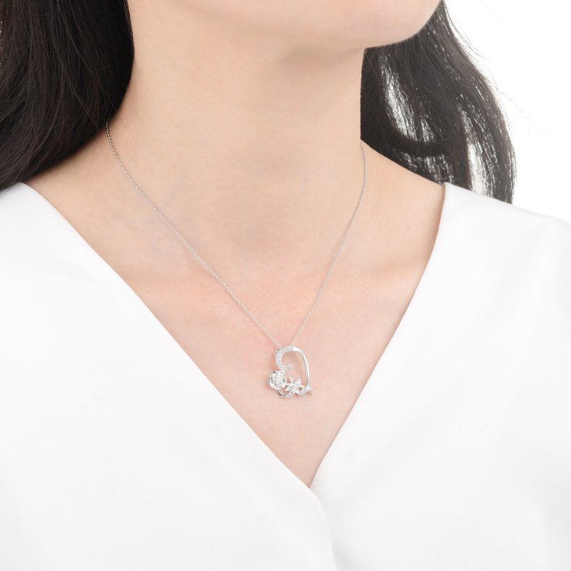 Naszyjnik srebrny serce róża łańcuszek z zawieszką