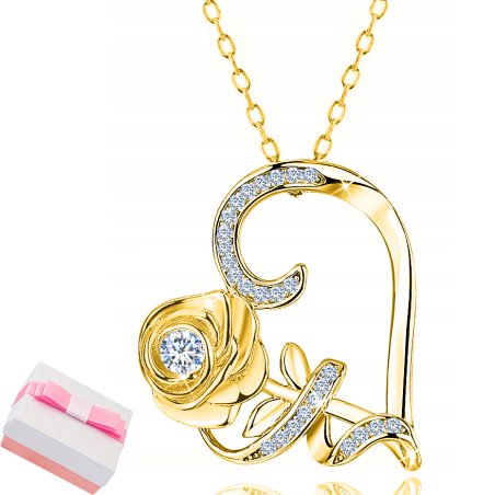 Srebrny naszyjnik łańcuszek damski serce róża srebro pozłacane próba 925