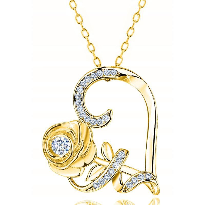 Srebrny naszyjnik łańcuszek damski serce róża srebro pozłacane próba 925