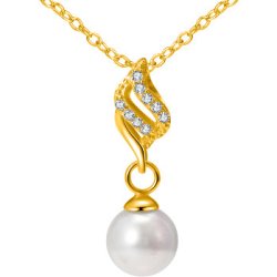 Srebrny naszyjnik damski pozłacany łańcuszek z zawieszką dla niej perła srebro 925