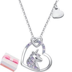 Srebrny naszyjnik rodowany jednorożec serce dla dziewczynki srebro 925