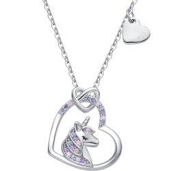 Srebrny naszyjnik rodowany jednorożec serce dla dziewczynki srebro 925