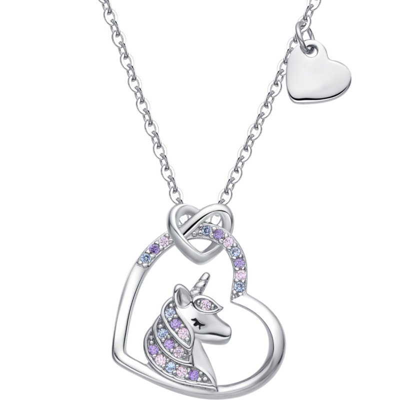 Srebrny naszyjnik rodowany jednorożec serce dla dziewczynki srebro 925