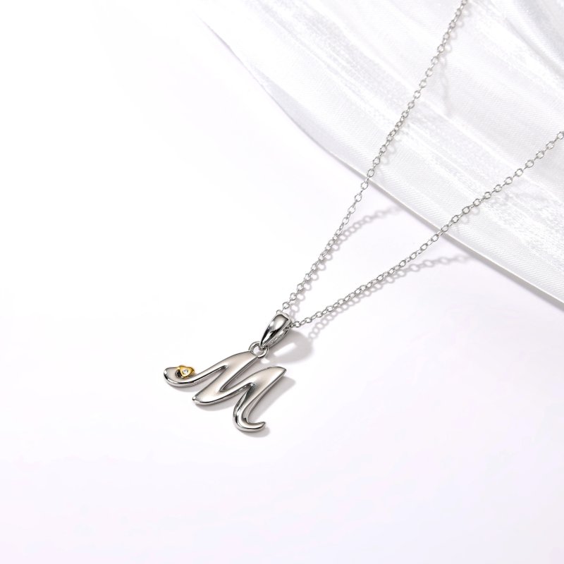 Naszyjnik srebrny litera m literka imię inicjały łańcuszek z zawieszką 925