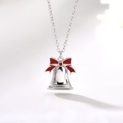 Srebrny naszyjnik rodowany łańcuszek z zawieszką dzwonek na święta 925