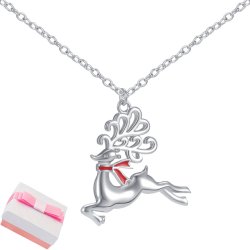 Srebrny naszyjnik rodowany łańcuszek z zawieszką renifer na święta 925