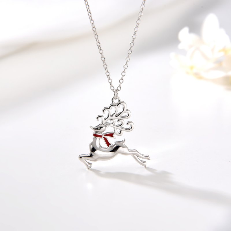 Srebrny naszyjnik rodowany łańcuszek z zawieszką renifer na święta 925