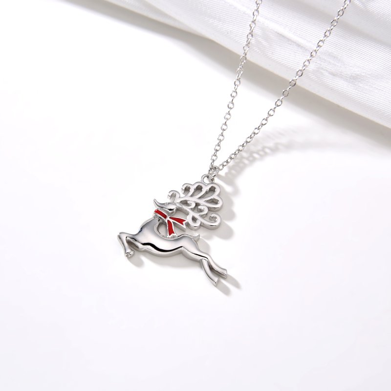 Srebrny naszyjnik rodowany łańcuszek z zawieszką renifer na święta 925