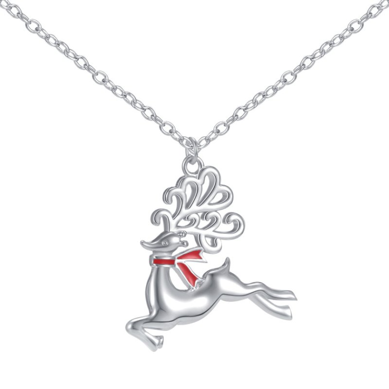 Srebrny naszyjnik rodowany łańcuszek z zawieszką renifer na święta 925