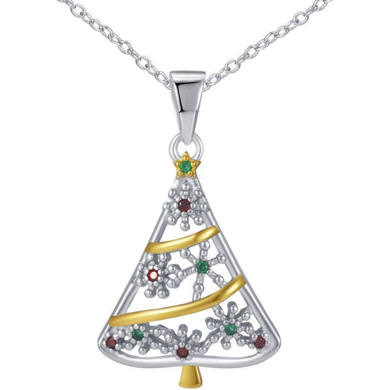 Srebrny naszyjnik rodowany łańcuszek choinka drzewko na święta srebro 925