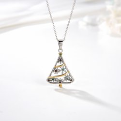 Srebrny naszyjnik rodowany łańcuszek choinka drzewko na święta srebro 925