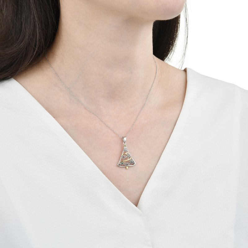 Srebrny naszyjnik rodowany łańcuszek choinka drzewko na święta srebro 925